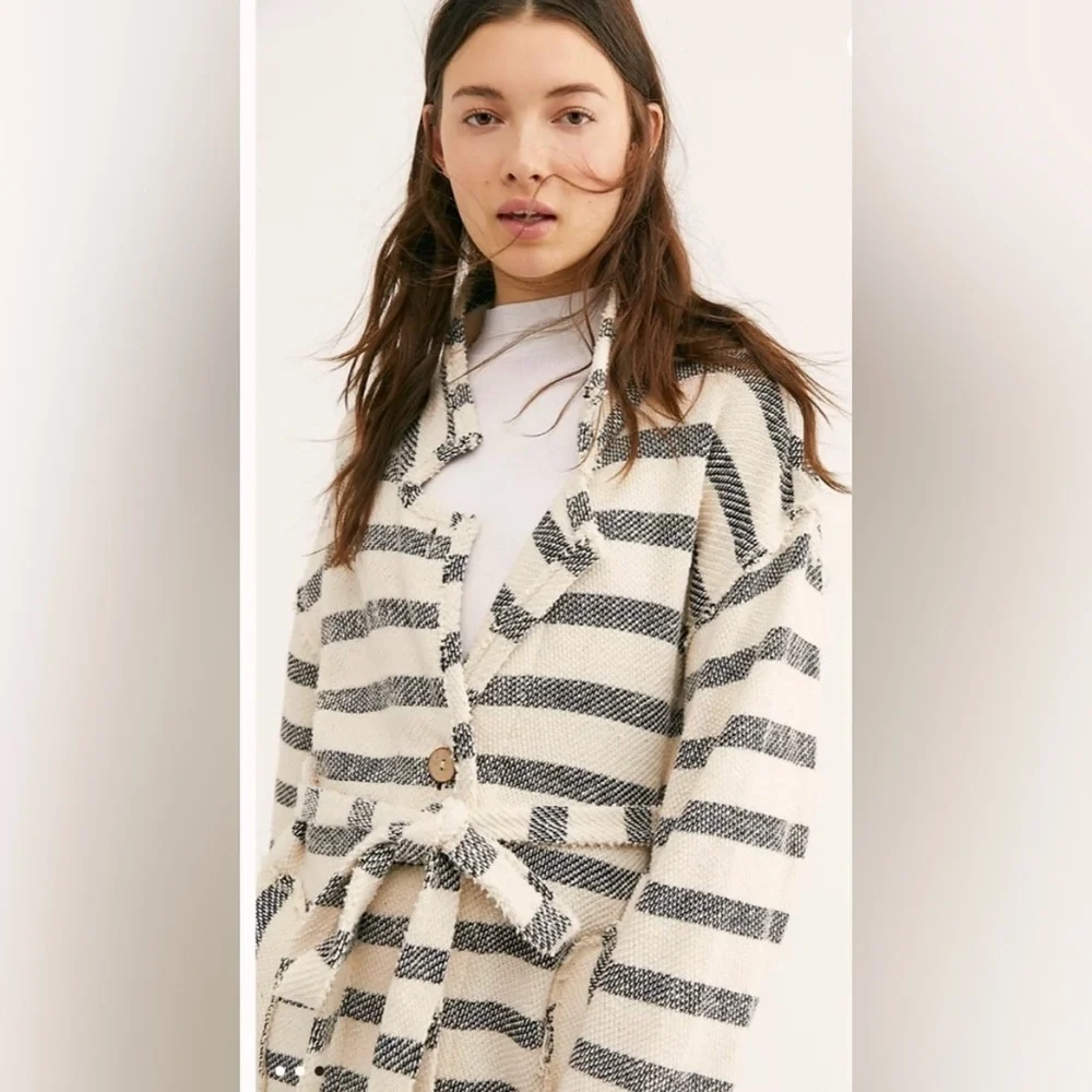 Free People Beach Women’s Myles Stripe Cardigan Navy and White Size Large